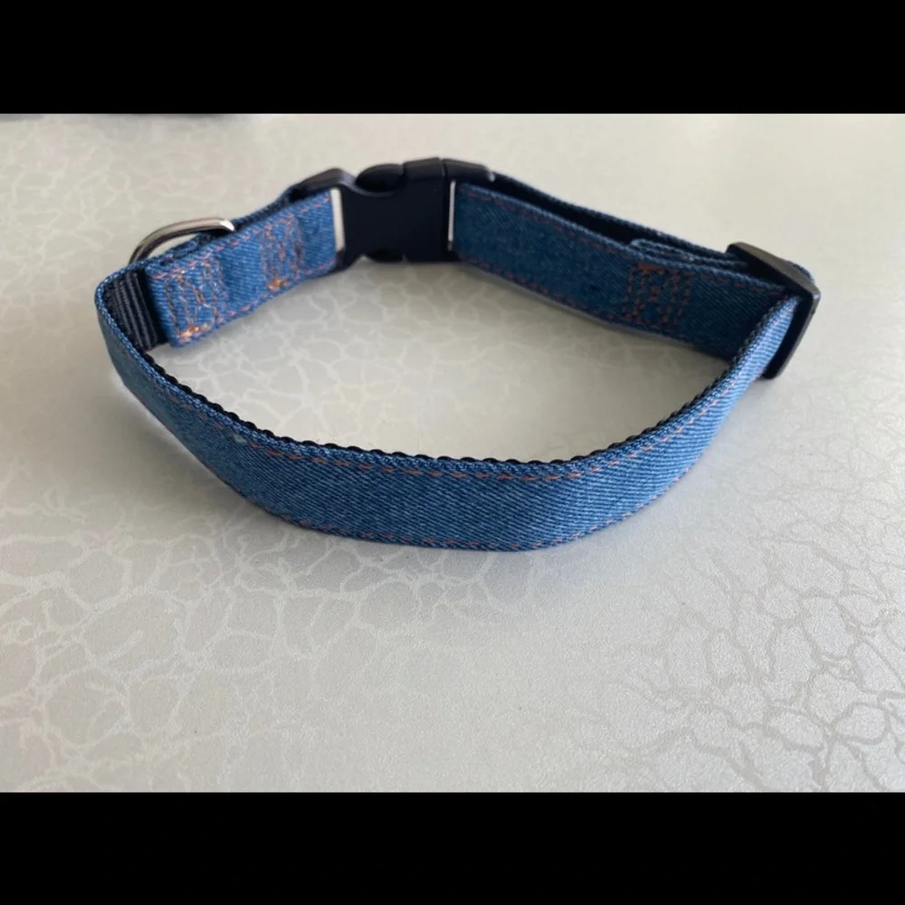 Large Denim Blue Dog Collar with Black Plastic Buckle